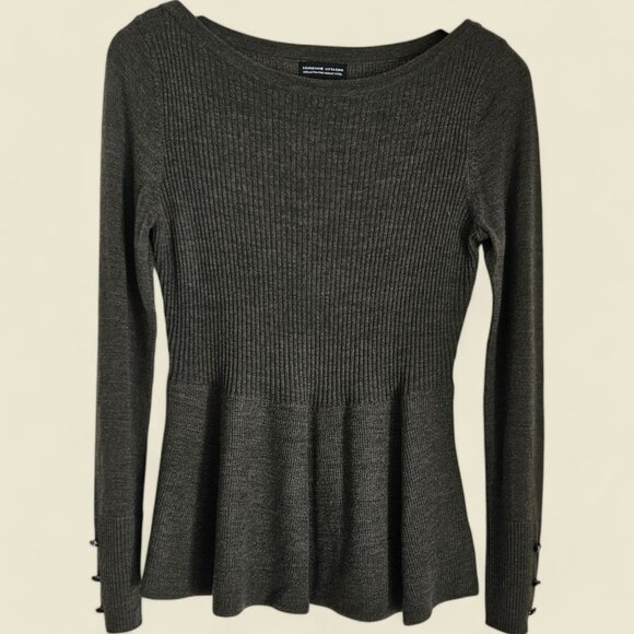 Adrienne Vittadini 100% Extra Fine Merino Wool Peplum Sweater - Picture 1 of 7